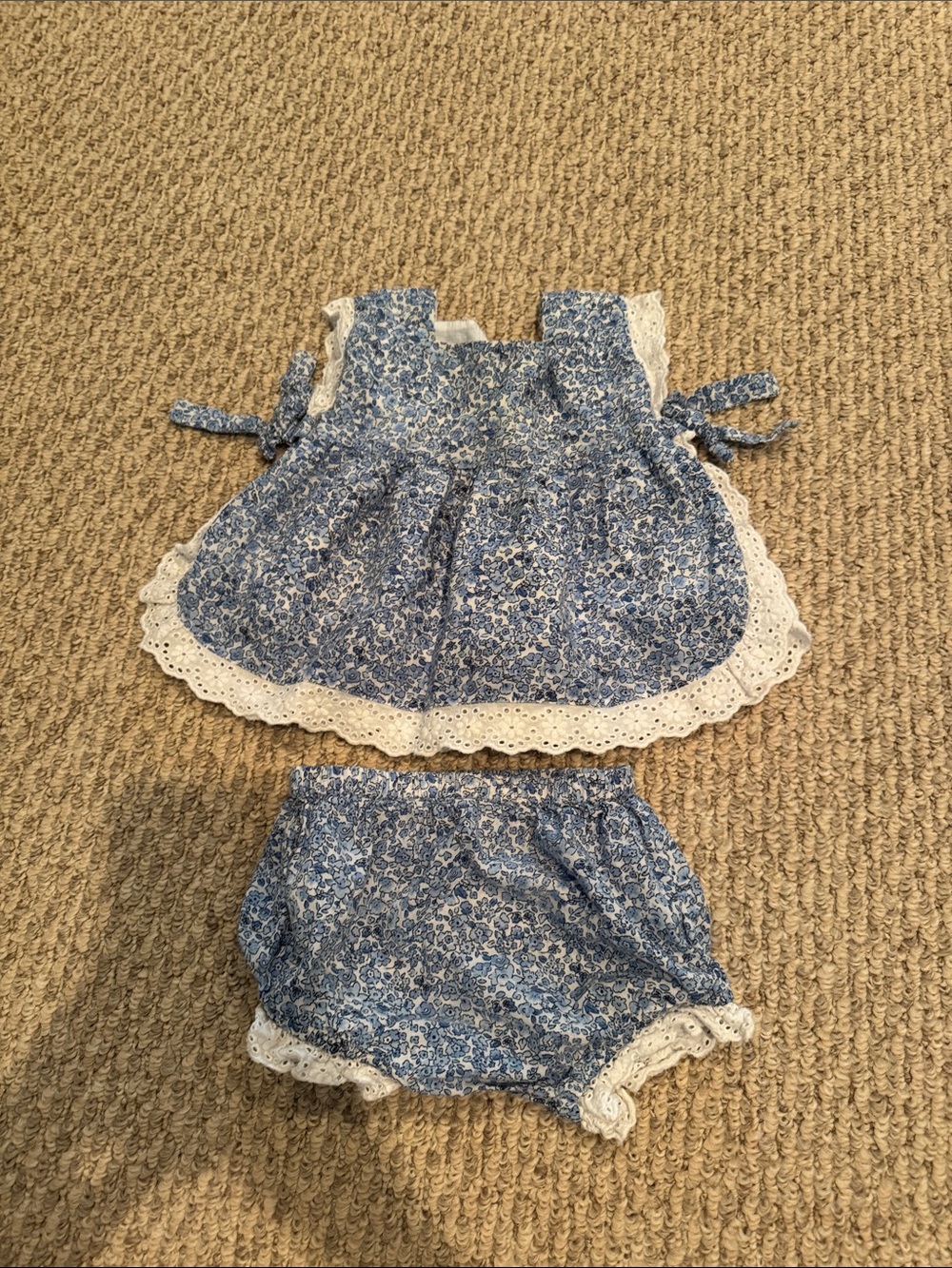 Blue Floral Baby Two-Piece Dress & Diaper Cover Set